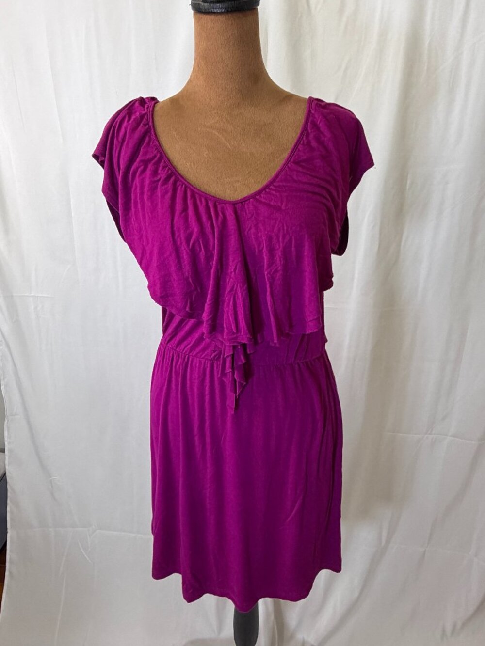Velvet by Graham & Spencer Fuchsia Ruffle Mini Dress XS Made USA